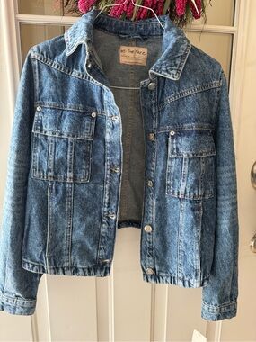 NWT We The Free 100% Cotton Denim Jacket 6 Pockets, Recycled Material, $128
